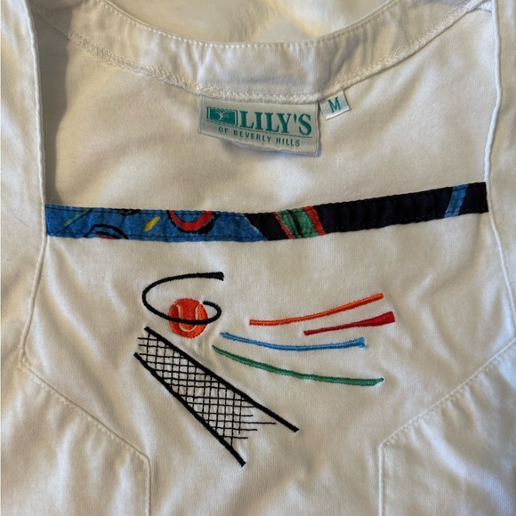 Vintage Lily’s of Beverly Hills White Embroidered Women's Tennis Top Size M - Picture 6 of 7